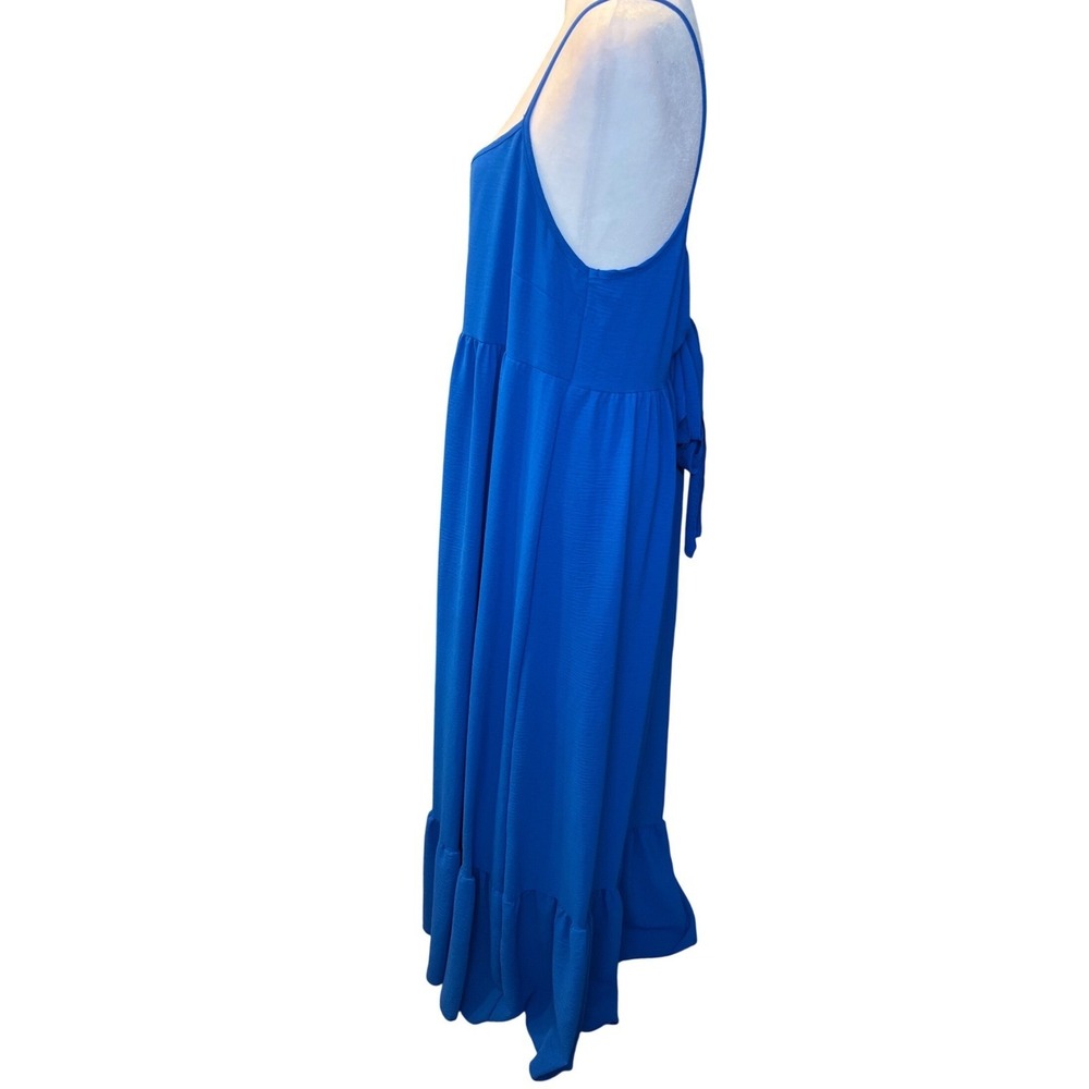 See You Monday Royal Blue Tiered Maxi Dress XL Spaghetti Strap Back Tie Textured - Picture 3 of 6